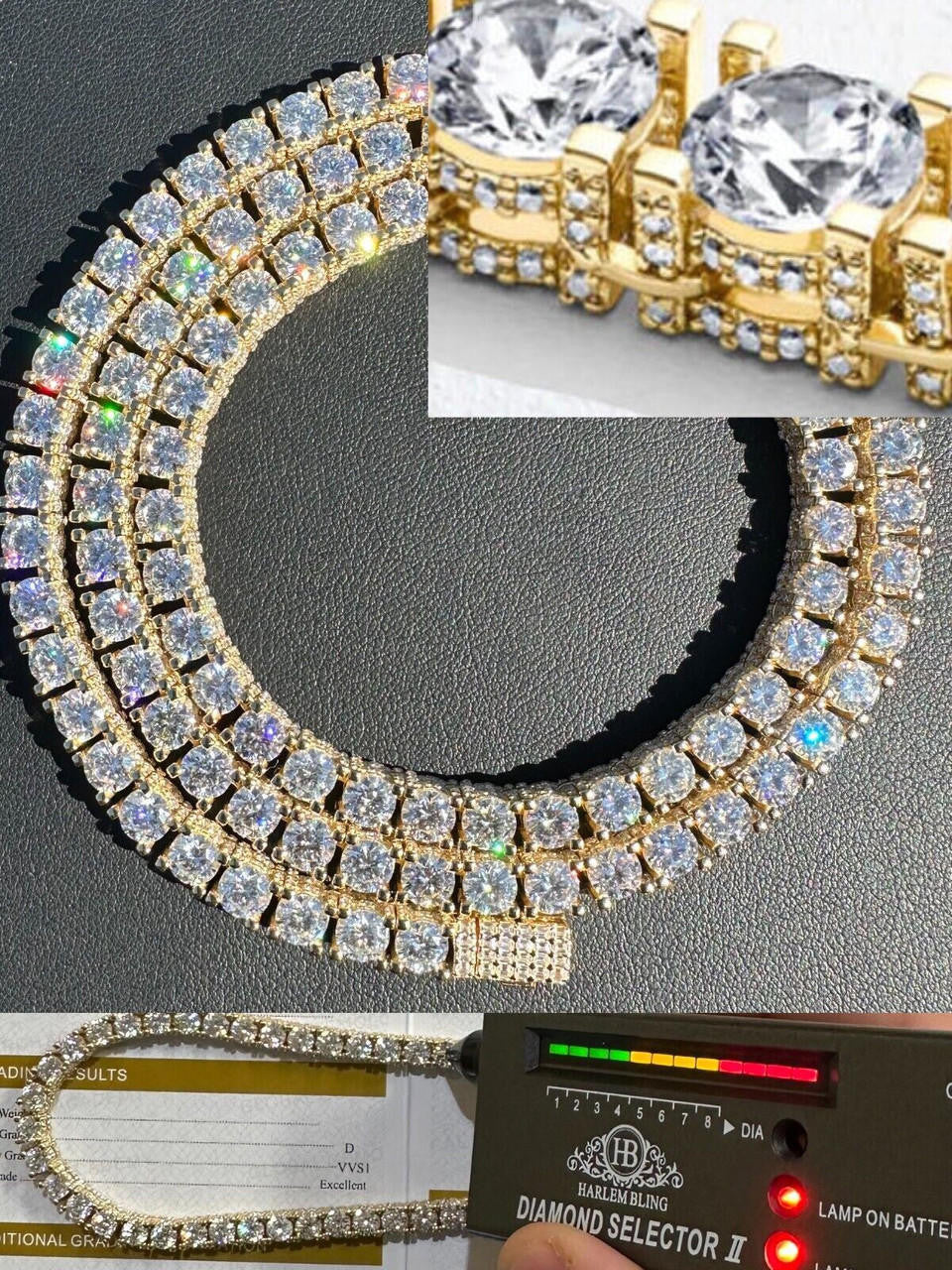 MOISSANITE Reinvented Tennis Chain Necklace Iced Out On All Sides - 14k Gold Vermeil 925 Silver - 5mm - 14"-28"