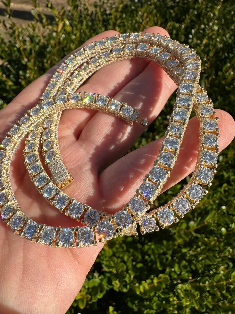 MOISSANITE Reinvented Tennis Chain Necklace Iced Out On All Sides - 14k Gold Vermeil 925 Silver - 5mm - 14"-28"