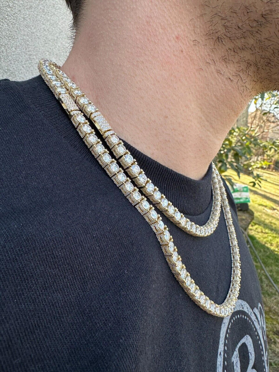 MOISSANITE Reinvented Tennis Chain Necklace Iced Out On All Sides - 14k Gold Vermeil 925 Silver - 5mm - 14"-28"
