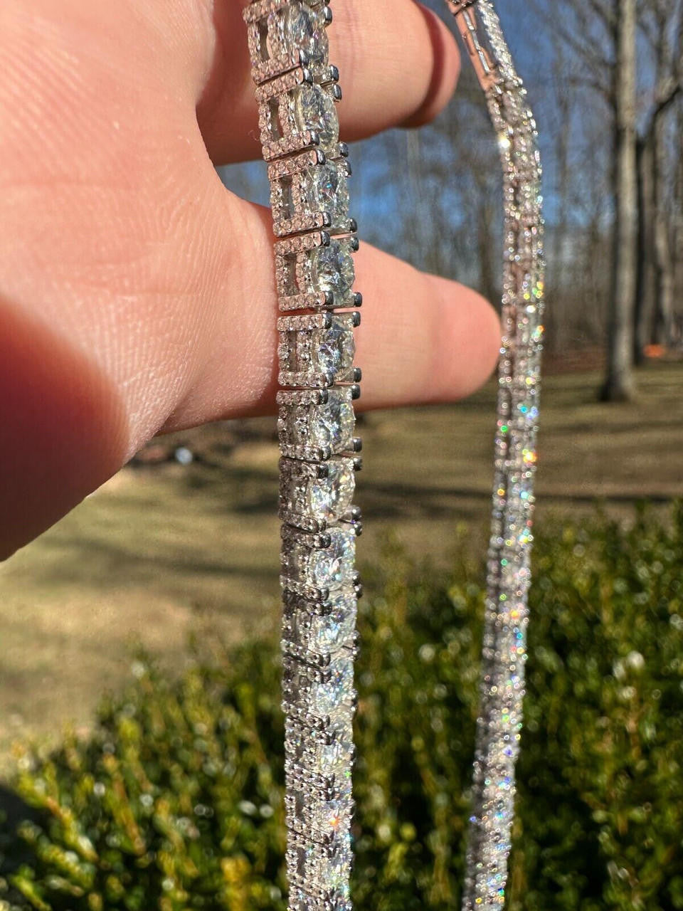 MOISSANITE Reinvented Tennis Chain Necklace Iced Out On All Sides - 925 Silver - 5mm - 14"-28"
