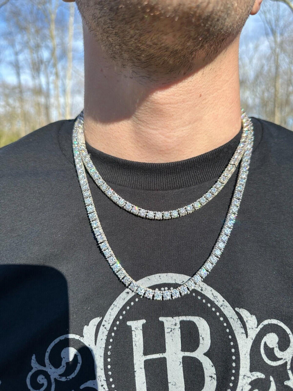 MOISSANITE Reinvented Tennis Chain Necklace Iced Out On All Sides - 925 Silver - 5mm - 14"-28"