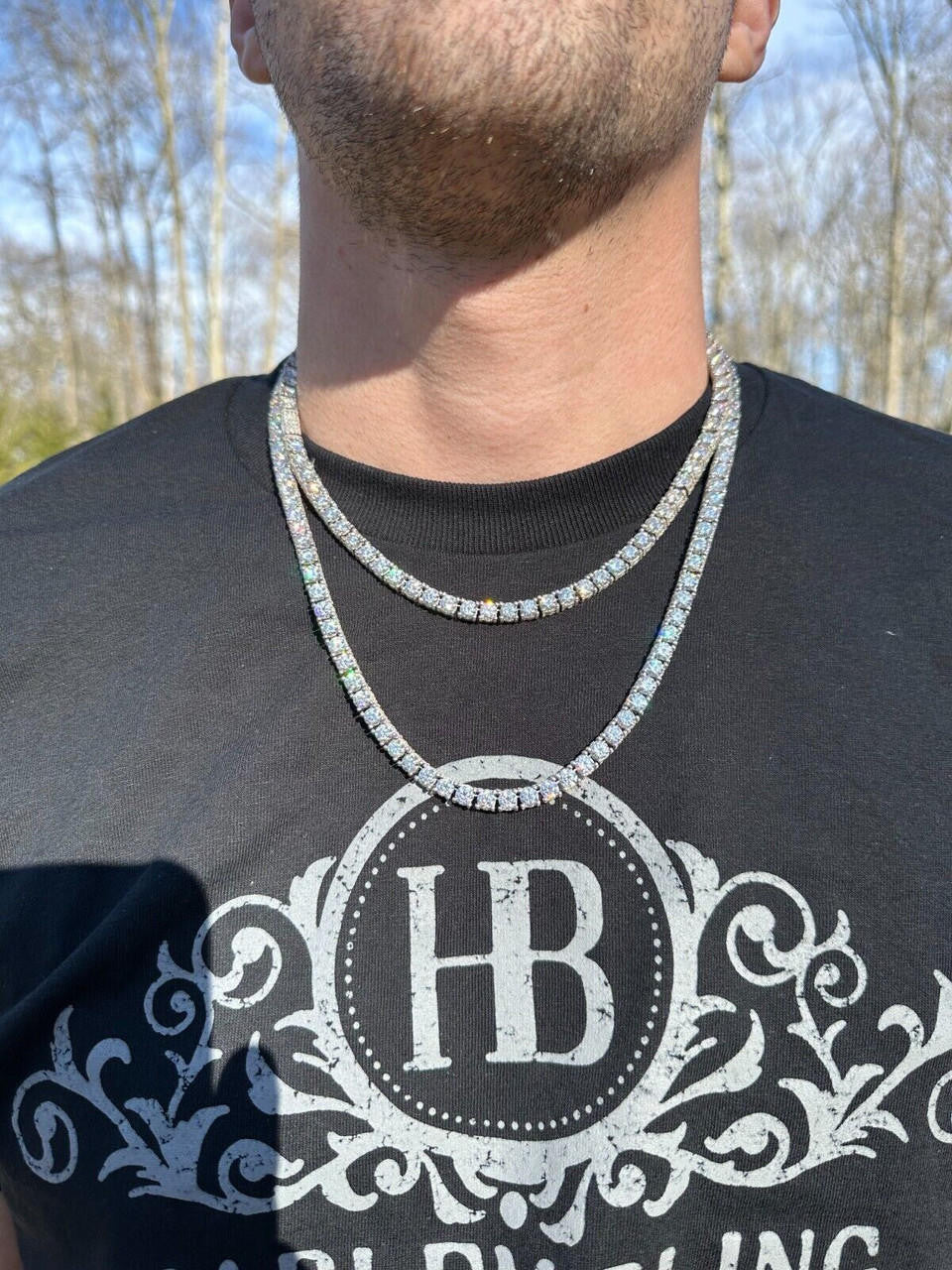 MOISSANITE Reinvented Tennis Chain Necklace Iced Out On All Sides - 925 Silver - 5mm - 14"-28"