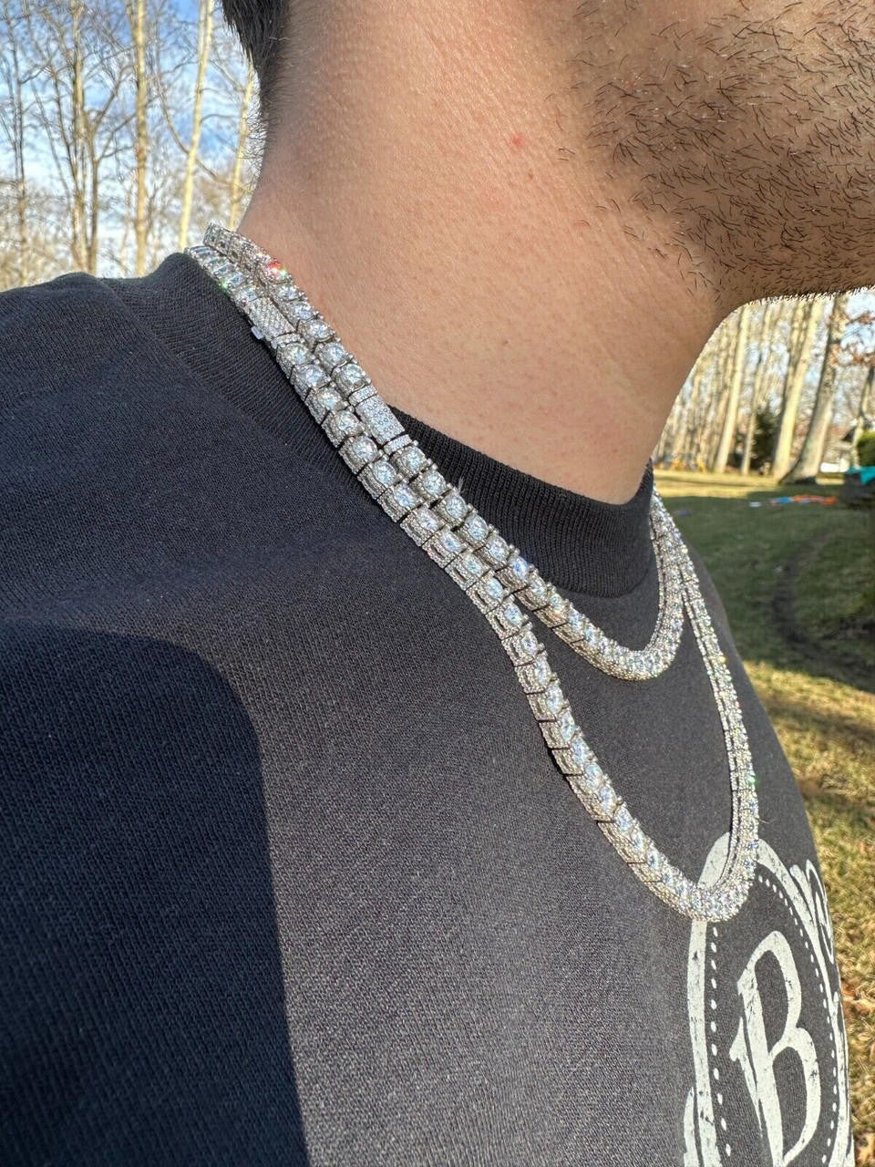 MOISSANITE Reinvented Tennis Chain Necklace Iced Out On All Sides - 925 Silver - 5mm - 14"-28"