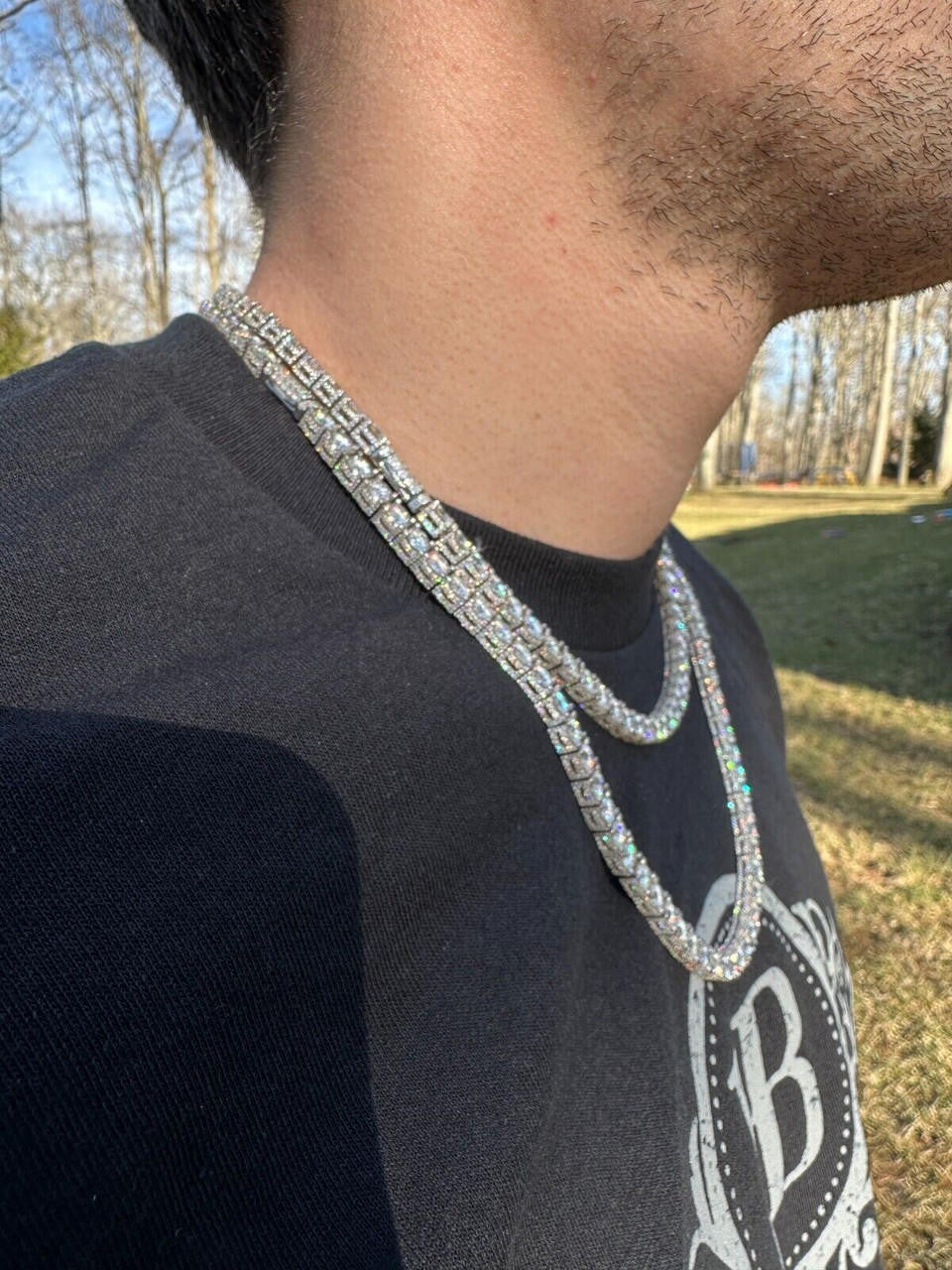 MOISSANITE Reinvented Tennis Chain Necklace Iced Out On All Sides - 925 Silver - 5mm - 14"-28"