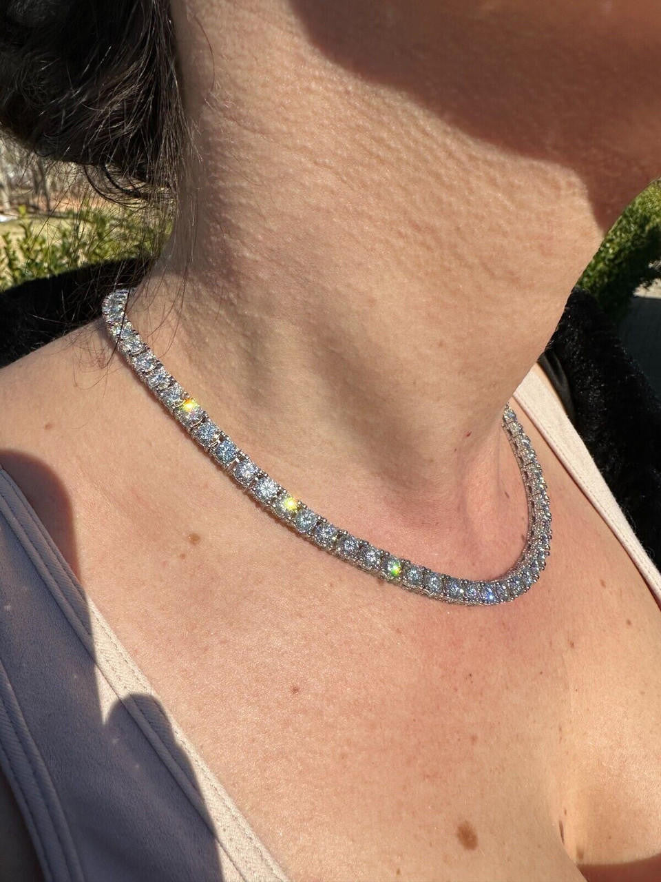 MOISSANITE Reinvented Tennis Chain Necklace Iced Out On All Sides - 925 Silver - 5mm - 14"-28"