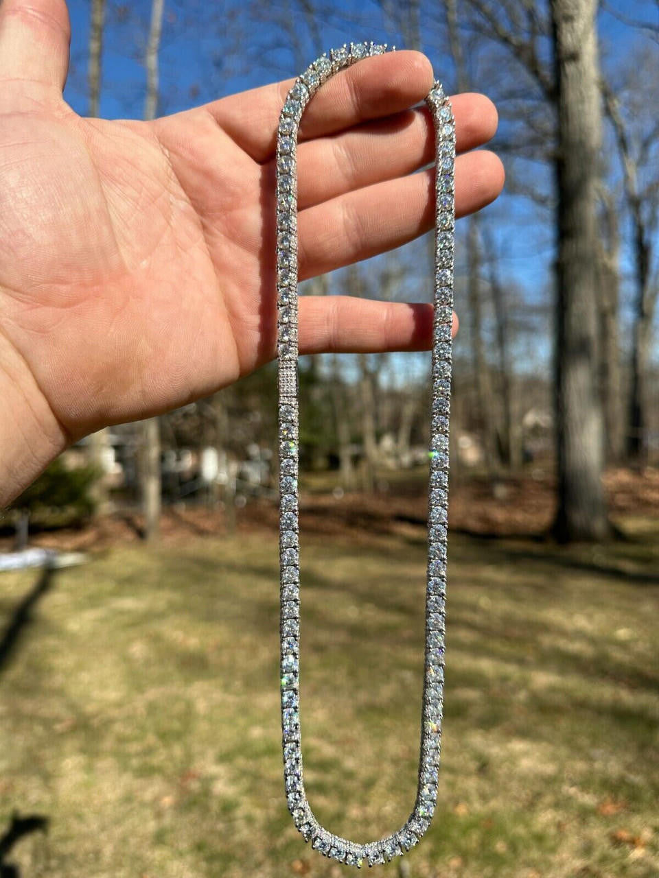 MOISSANITE Reinvented Tennis Chain Necklace Iced Out On All Sides - 925 Silver - 5mm - 14"-28"