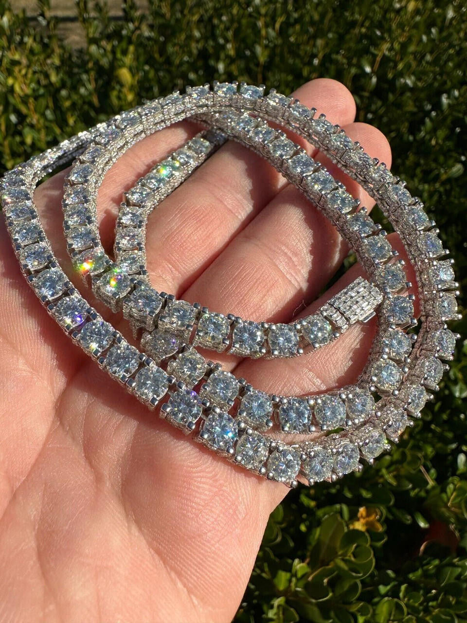 MOISSANITE Reinvented Tennis Chain Necklace Iced Out On All Sides - 925 Silver - 5mm - 14"-28"