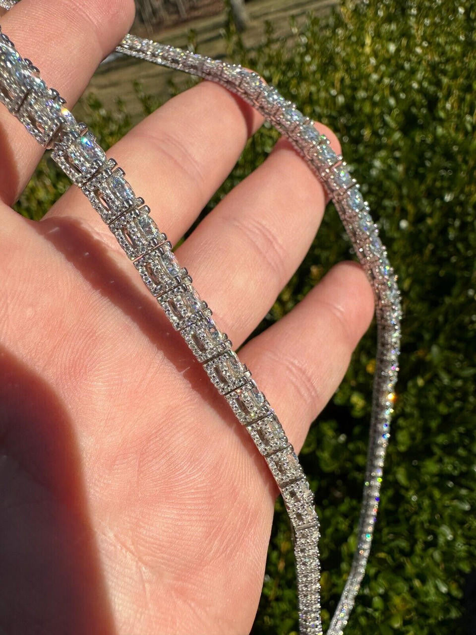 MOISSANITE Reinvented Tennis Chain Necklace Iced Out On All Sides - 925 Silver - 5mm - 14"-28"