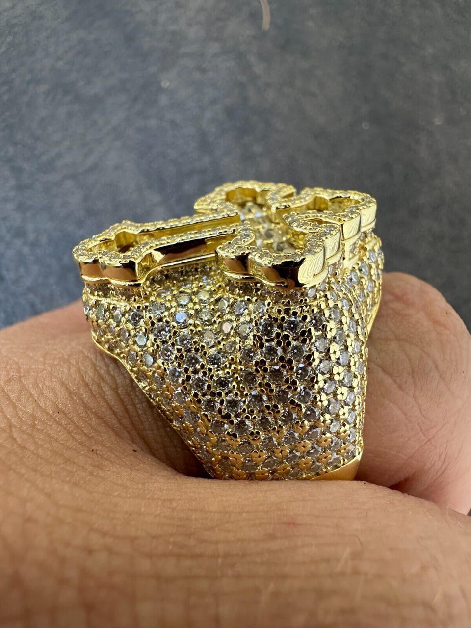 MOISSANITE Gothic Tupac Cross Baguette Iced Out Ring - 14k Gold Vermeil 925 Silver