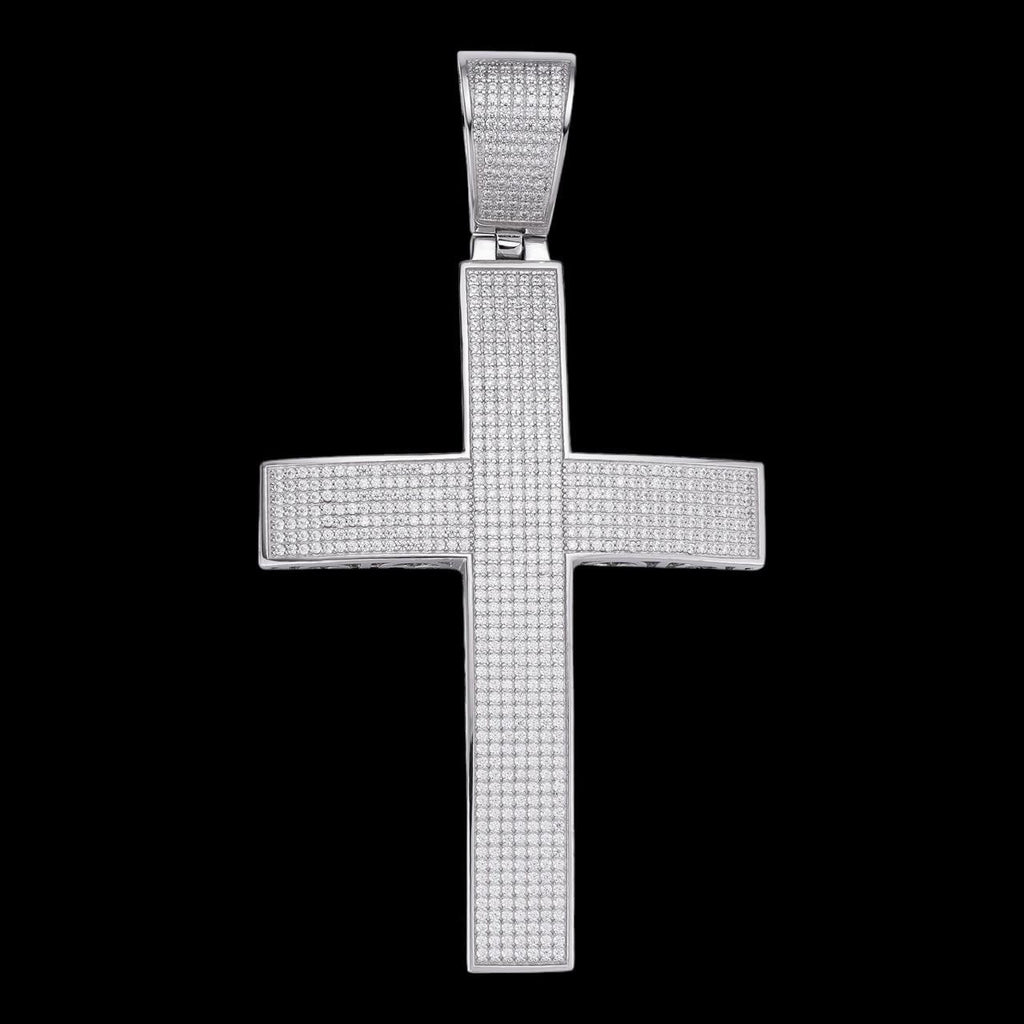 6.65ct Real DIAMOND Classic Iced Out Cross Pendant - 14k White Gold- Huge 4"