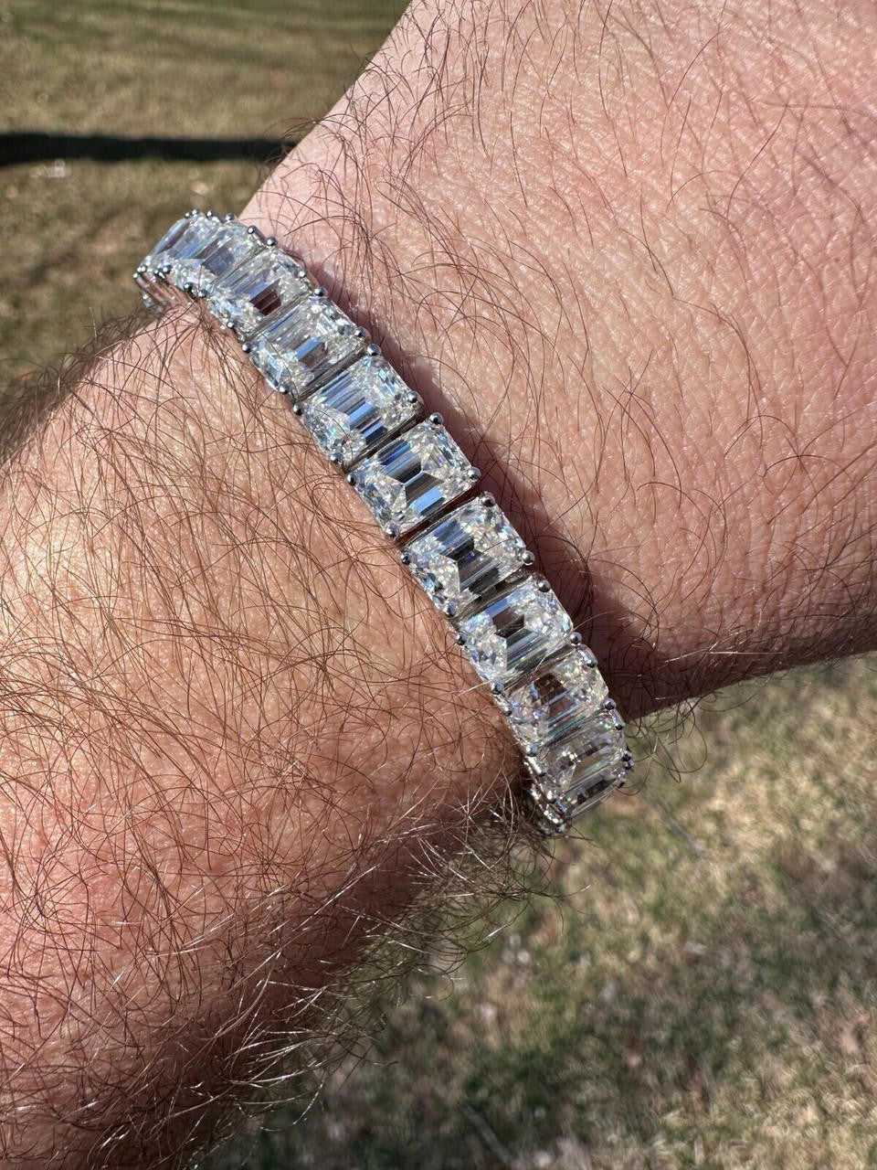 MOISSANITE Emerald Cut Tennis Bracelet Iced Out - 925 Silver - 8mm - 7-8"