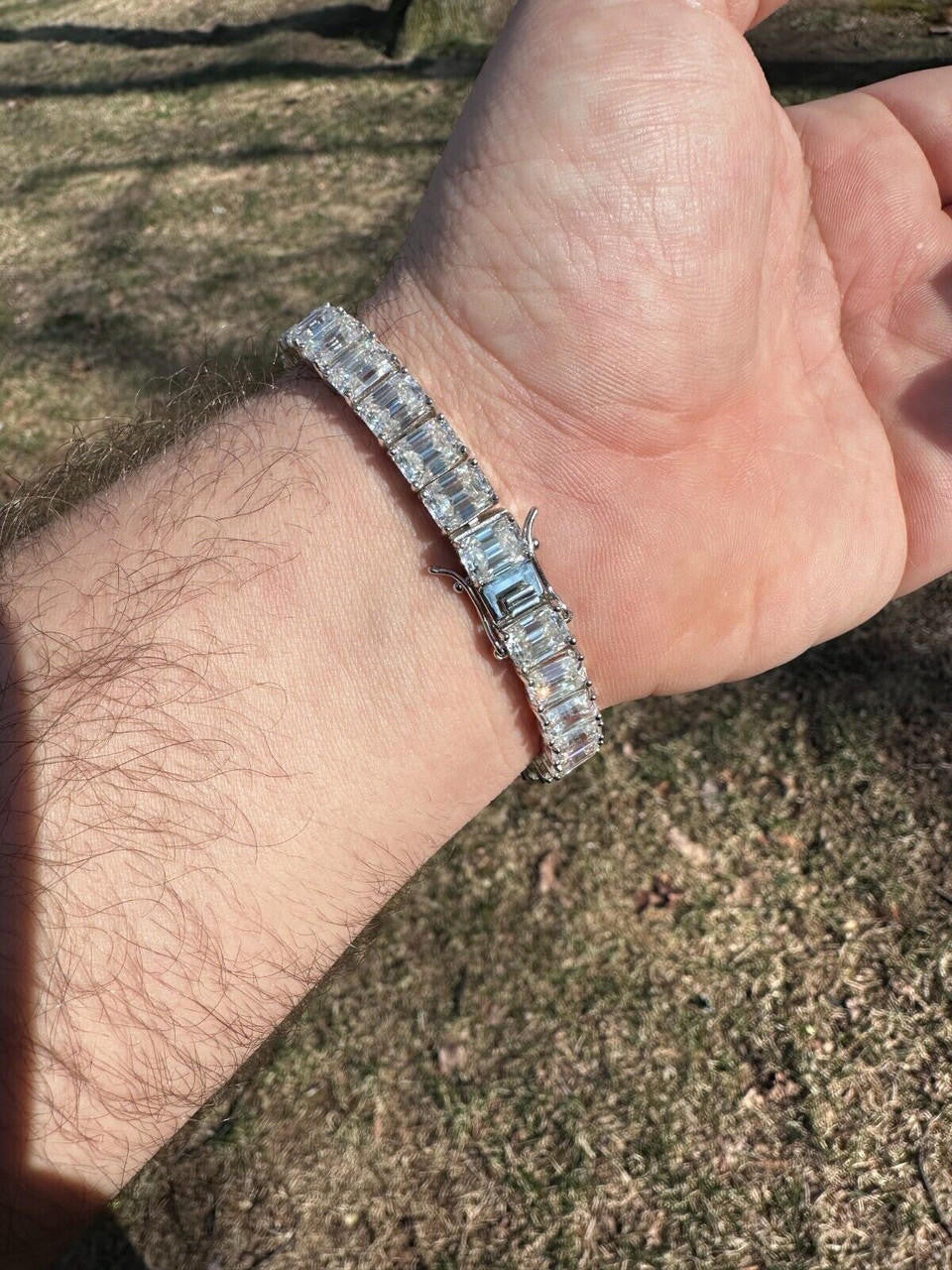 MOISSANITE Emerald Cut Tennis Bracelet Iced Out - 925 Silver - 8mm - 7-8"