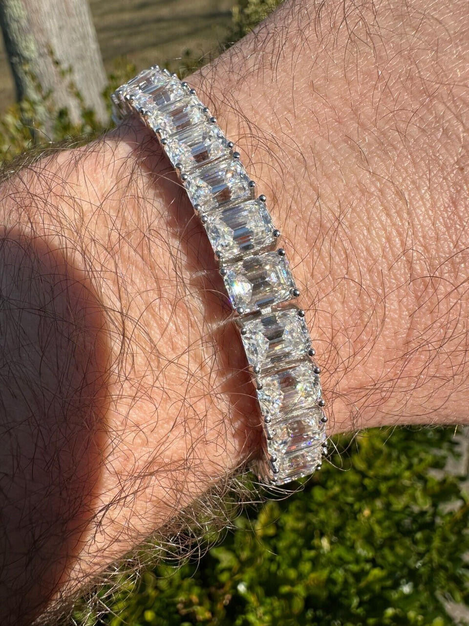 MOISSANITE Emerald Cut Tennis Bracelet Iced Out - 925 Silver - 8mm - 7-8"