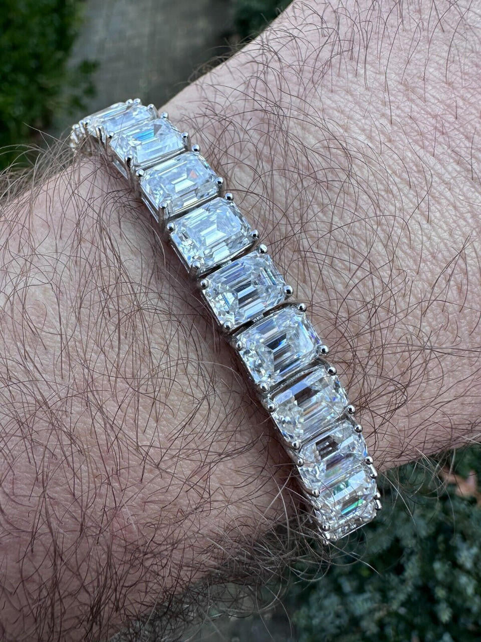 MOISSANITE Emerald Cut Tennis Bracelet Iced Out - 925 Silver - 8mm - 7-8"