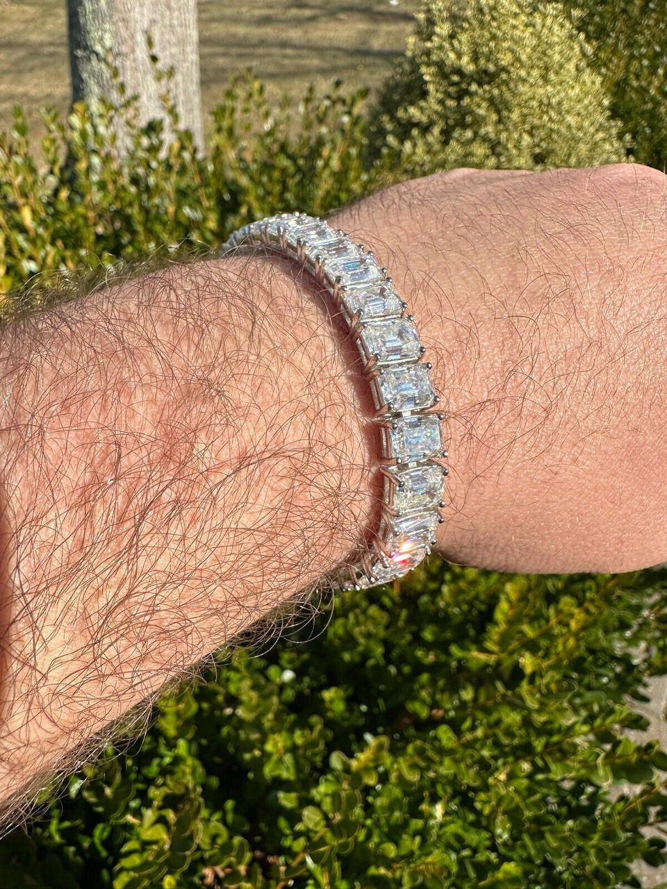 MOISSANITE Emerald Cut Tennis Bracelet Iced Out - 925 Silver - 8mm - 7-8"