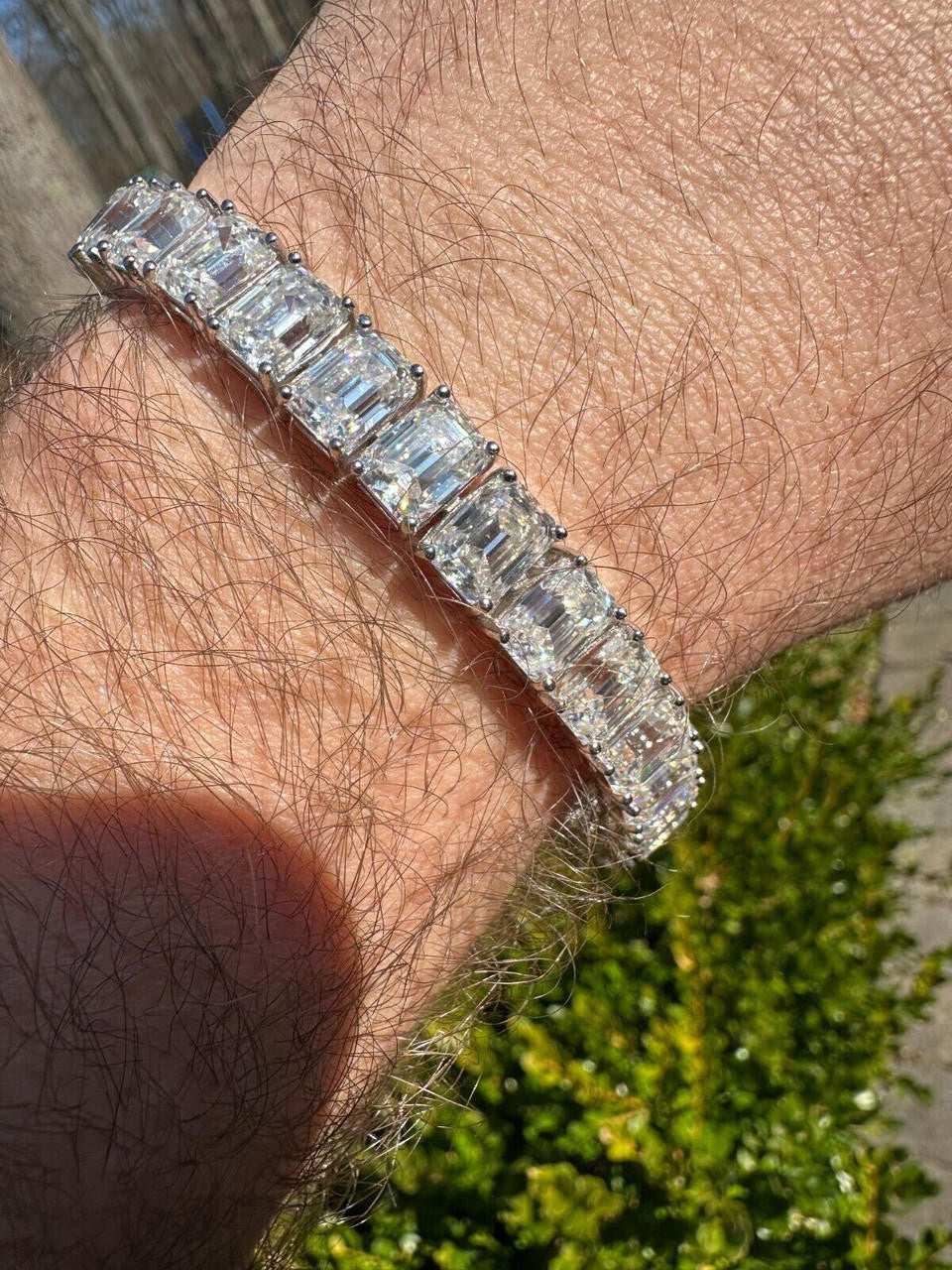 MOISSANITE Emerald Cut Tennis Bracelet Iced Out - 925 Silver - 8mm - 7-8"