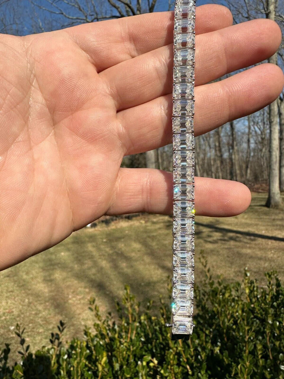 MOISSANITE Emerald Cut Tennis Bracelet Iced Out - 925 Silver - 8mm - 7-8"