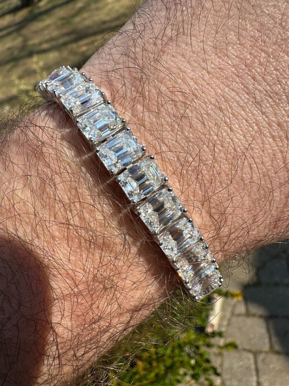 MOISSANITE Emerald Cut Tennis Bracelet Iced Out - 925 Silver - 8mm - 7-8"