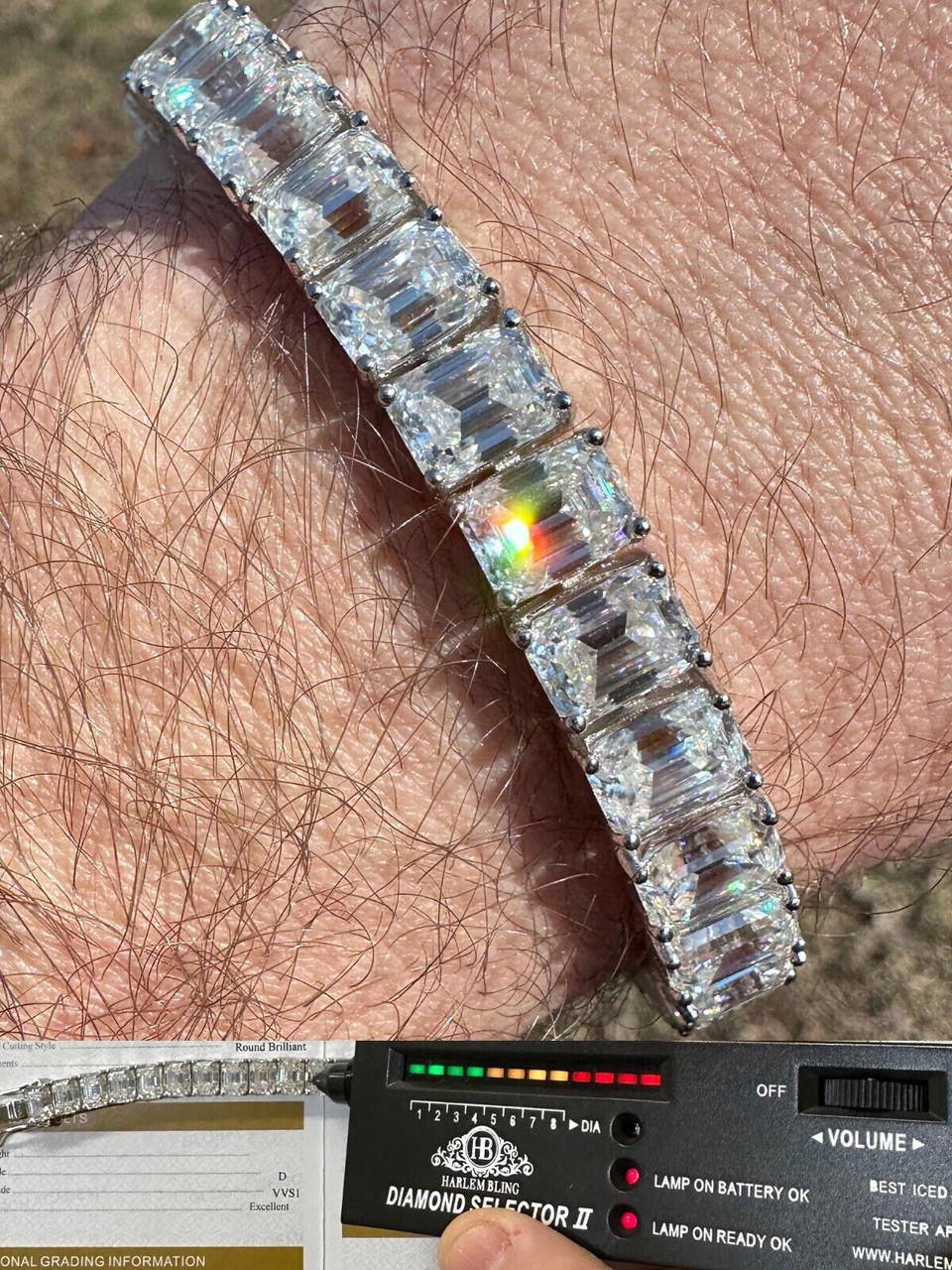 MOISSANITE Emerald Cut Tennis Bracelet Iced Out - 925 Silver - 8mm - 7-8"