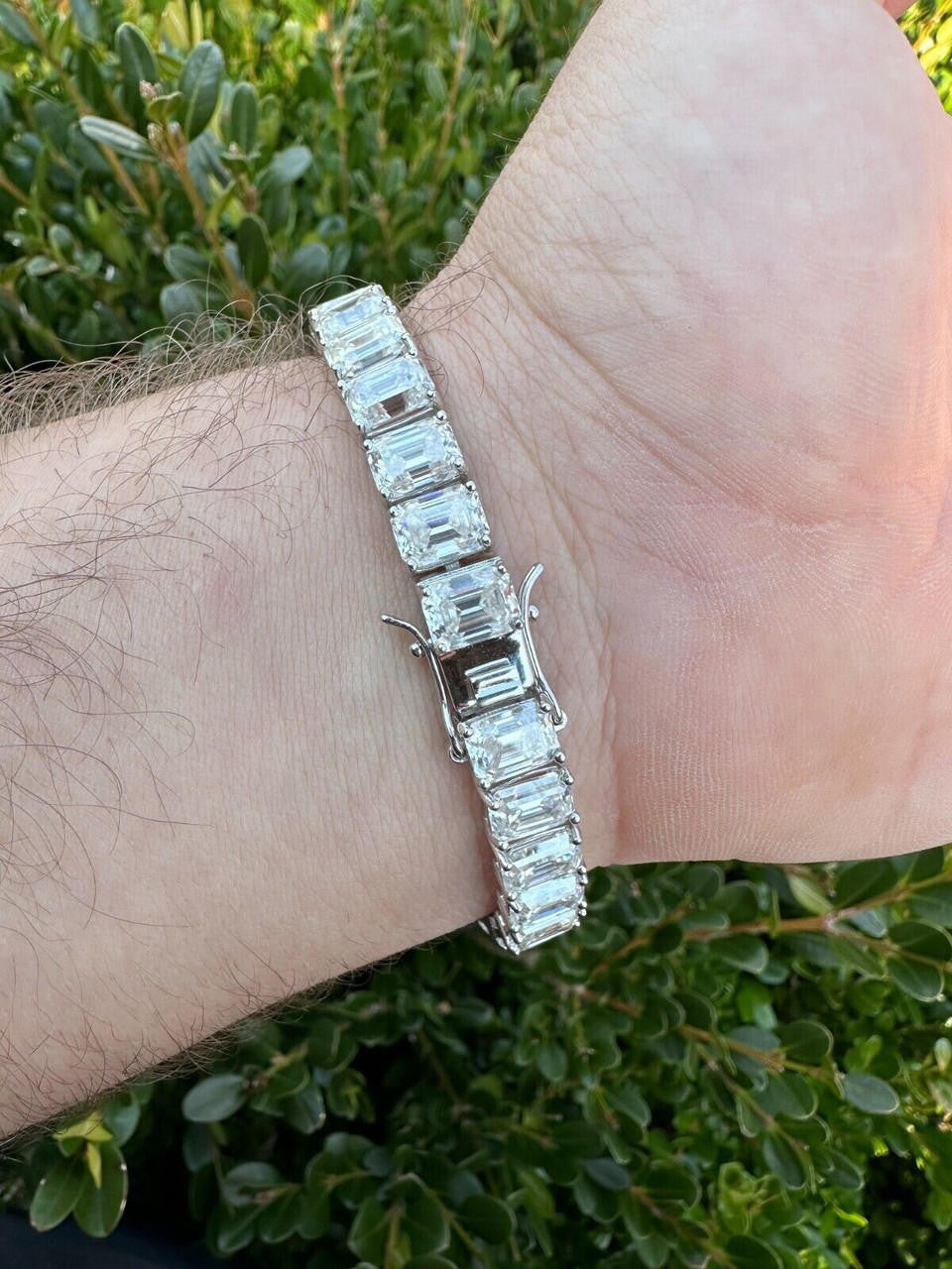 MOISSANITE Emerald Cut Tennis Bracelet Iced Out - 925 Silver - 8mm - 7-8"