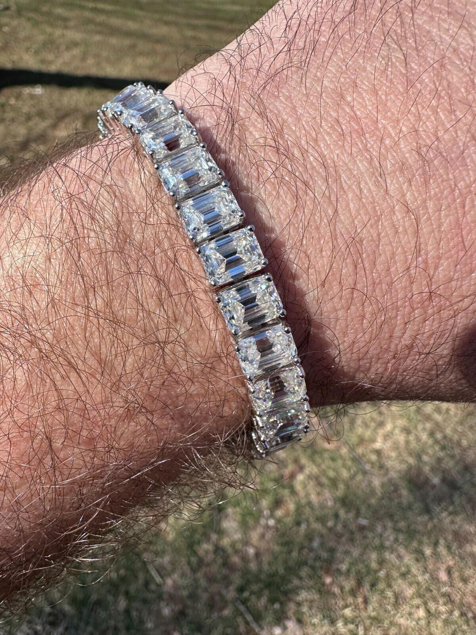 MOISSANITE Emerald Cut Tennis Bracelet Iced Out - 925 Silver - 8mm - 7-8"