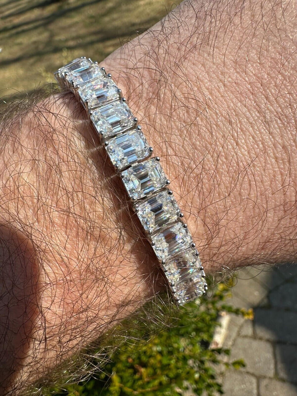 MOISSANITE Emerald Cut Tennis Bracelet Iced Out - 925 Silver - 8mm - 7-8"