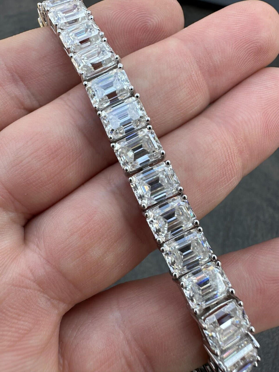 MOISSANITE Emerald Cut Tennis Bracelet Iced Out - 925 Silver - 8mm - 7-8"
