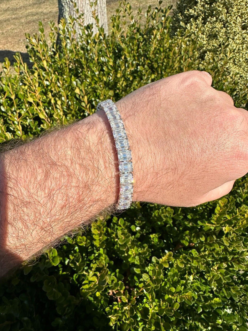 MOISSANITE Emerald Cut Tennis Bracelet Iced Out - 925 Silver - 8mm - 7-8"