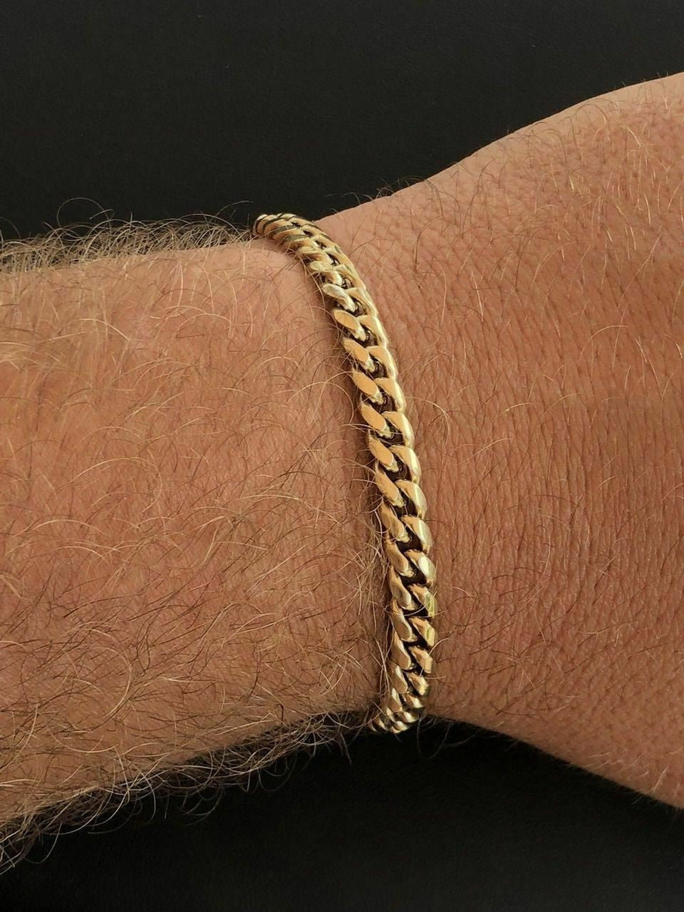 6mm Men's Cuban Miami Link Bracelet 14k Gold Plated Stainless Steel 8" Long