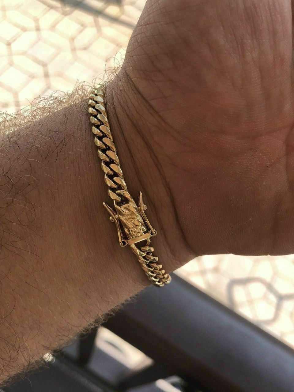 6mm Men's Cuban Miami Link Bracelet 14k Gold Plated Stainless Steel 8" Long