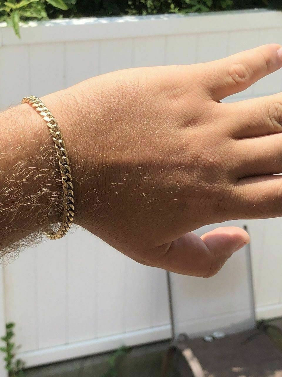 6mm Men's Cuban Miami Link Bracelet 14k Gold Plated Stainless Steel 8" Long