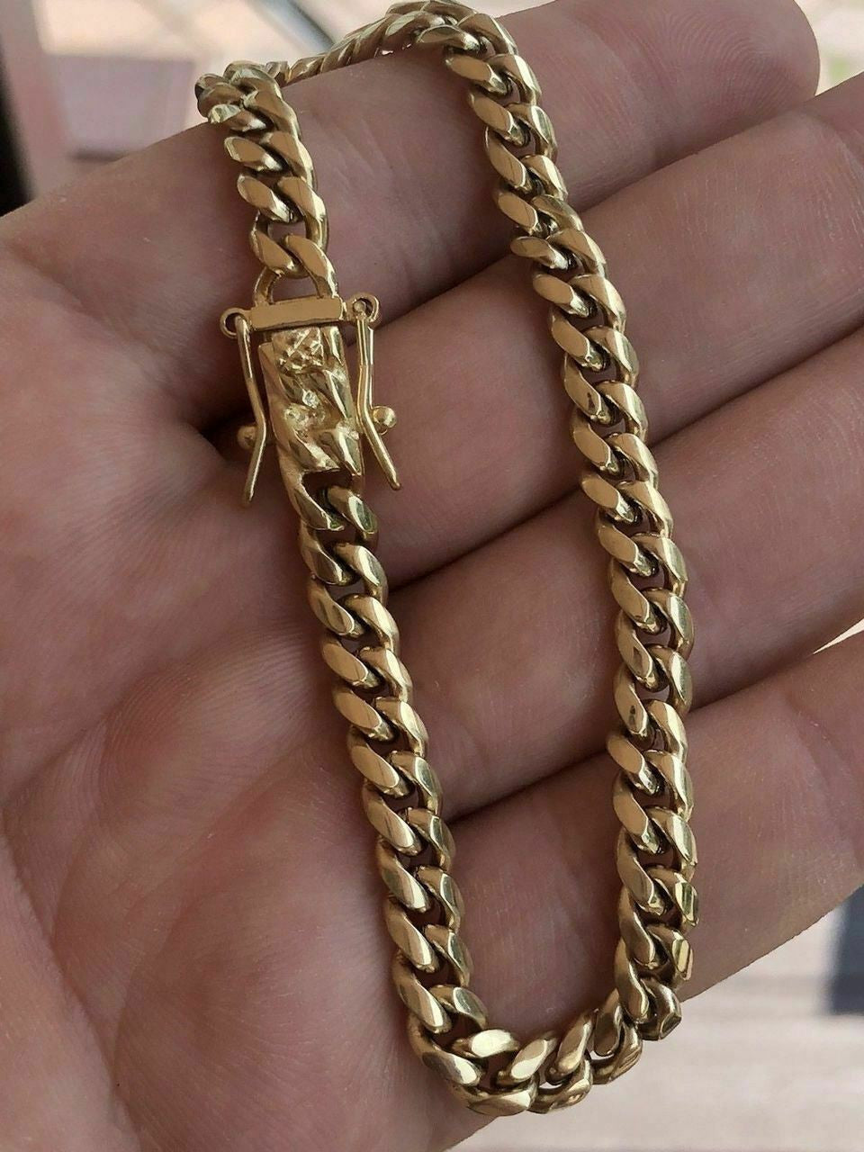 6mm Men's Cuban Miami Link Bracelet 14k Gold Plated Stainless Steel 8" Long