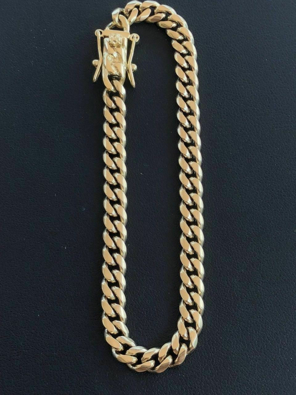 6mm Men's Cuban Miami Link Bracelet 14k Gold Plated Stainless Steel 8" Long