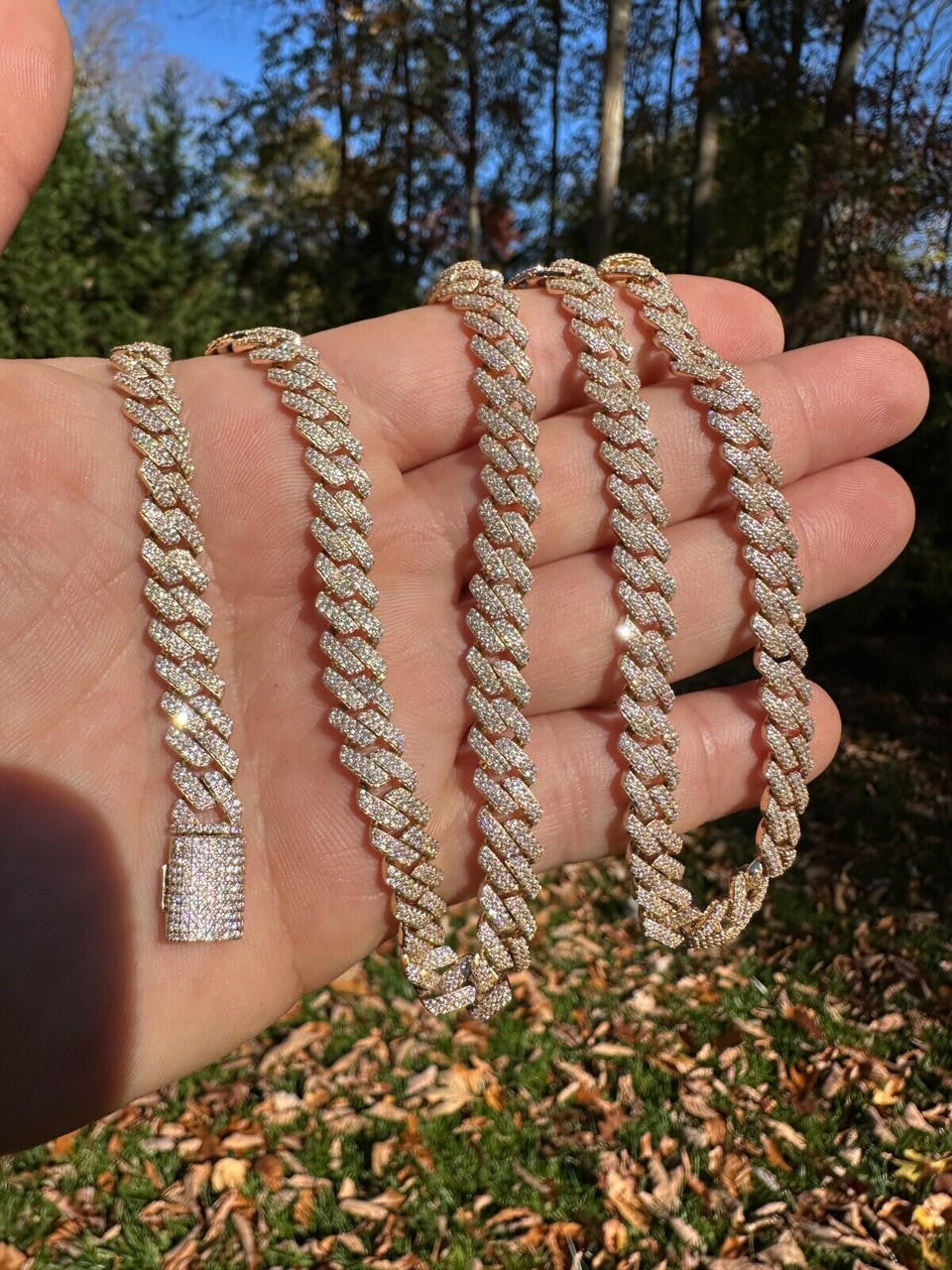 MOISSANITE #1 Bestseller Miami Cuban Link Prong Chain Necklace Iced Out - 14k Yellow Gold - 8mm - 16-30"
