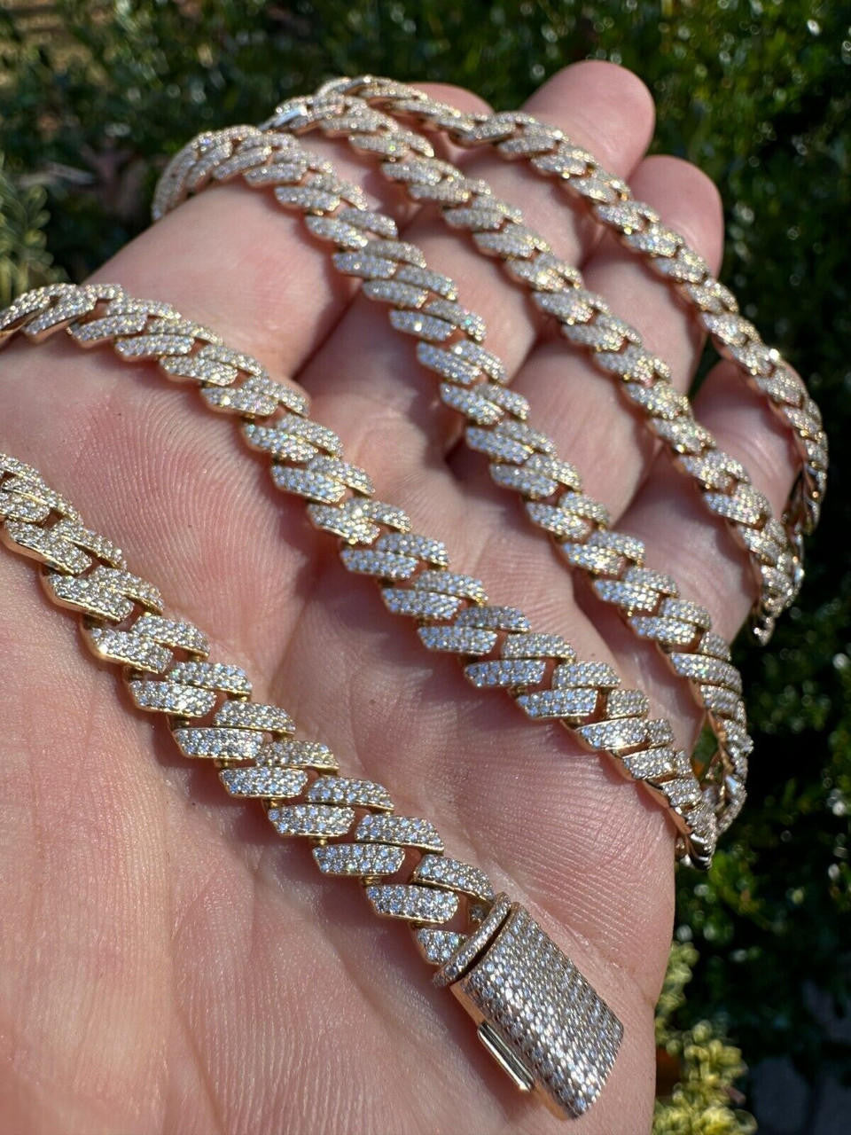 MOISSANITE #1 Bestseller Miami Cuban Link Prong Chain Necklace Iced Out - 14k Yellow Gold - 8mm - 16-30"