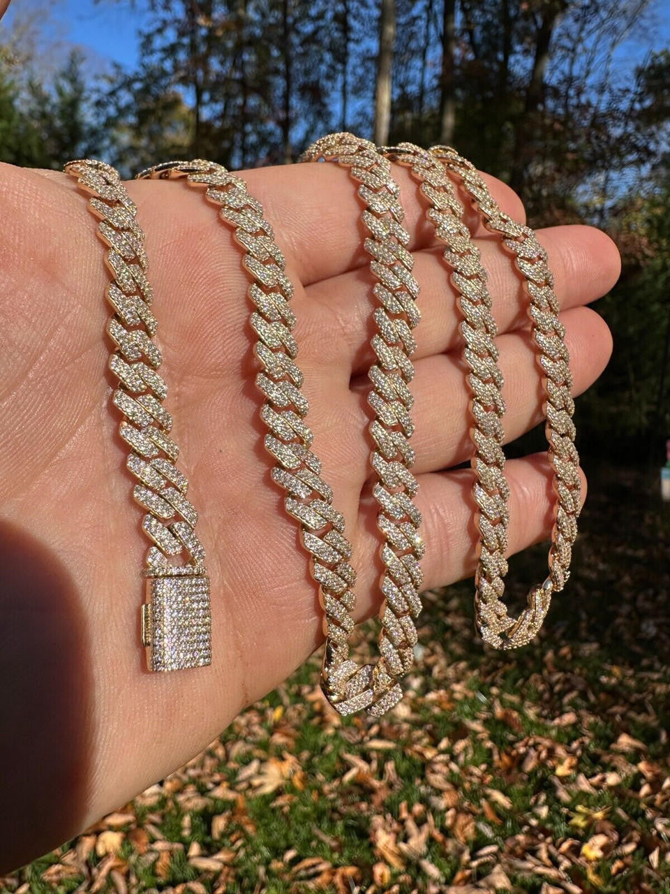 MOISSANITE #1 Bestseller Miami Cuban Link Prong Chain Necklace Iced Out - 14k Yellow Gold - 8mm - 16-30"