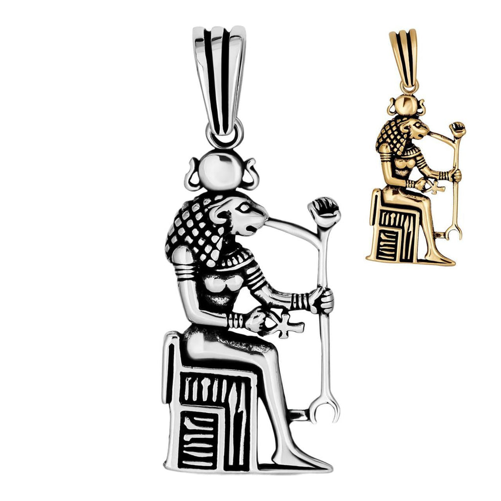 Egyptian God Anubis Holding Ankh Pendant - 14k Gold Vermeil Or Oxidized 925 Silver - Medium 1.75"