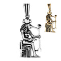 Egyptian God Anubis Holding Ankh Pendant - 14k Gold Vermeil Or Oxidized 925 Silver - Medium 1.75"