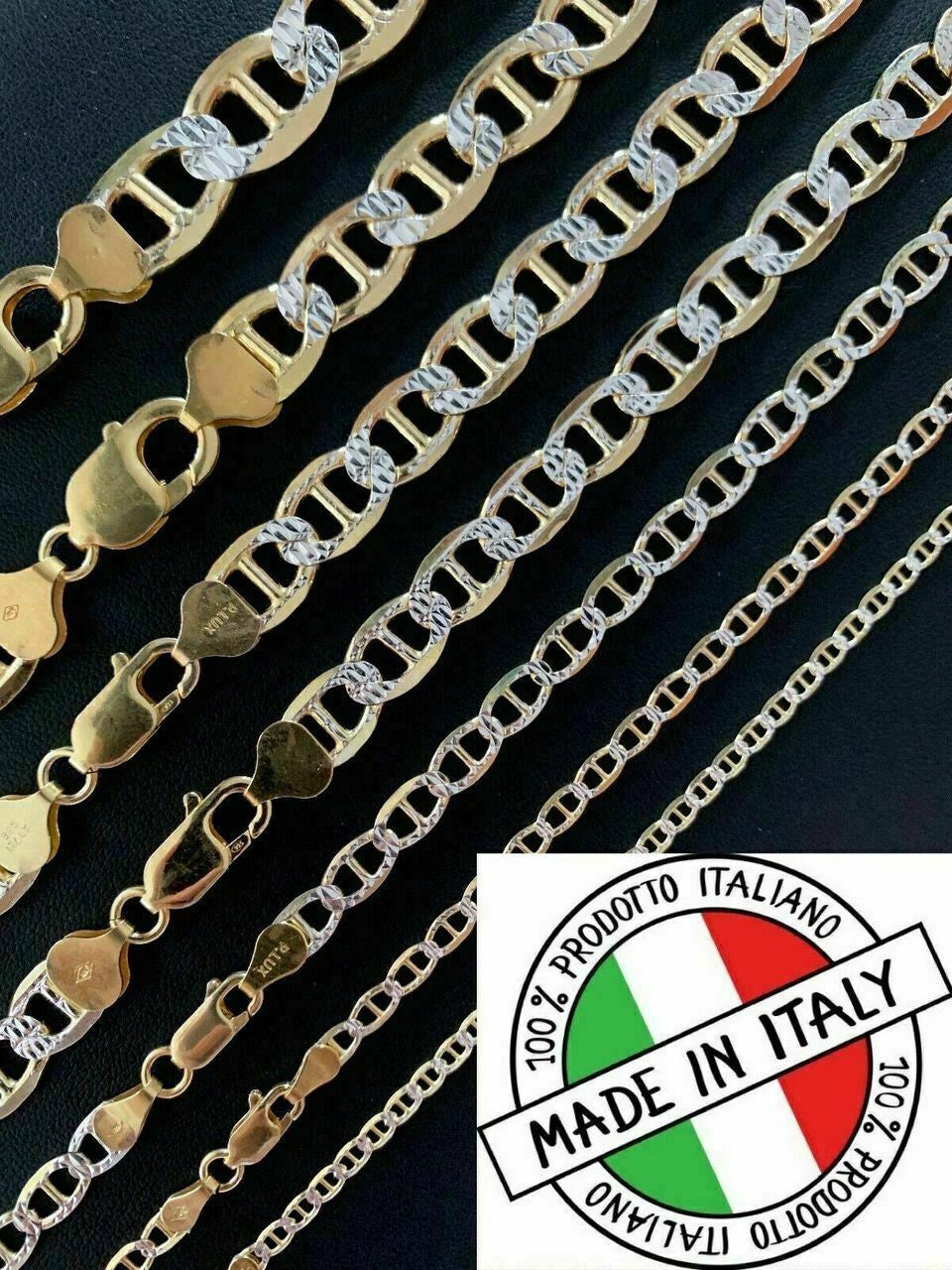 Mariner Link Chain Necklace Or Bracelet - Two Tone Diamond Cut 14k Gold Vermeil 925 Sterling Silver - 6"-30" - 2.5mm-10mm