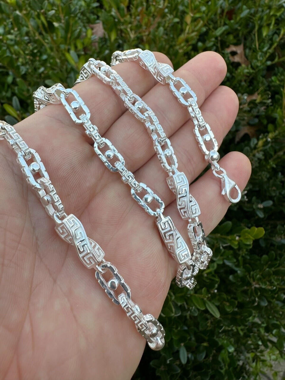 Greek Key Chain Necklace Or Bracelet - 925 Sterling Silver - 7"-28" - 7mm