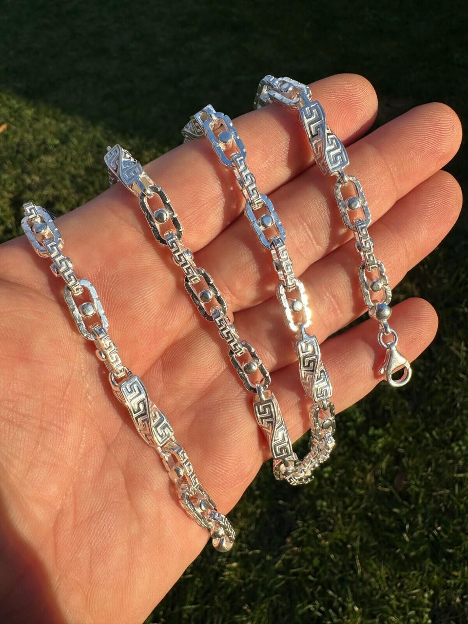 Greek Key Chain Necklace Or Bracelet - 925 Sterling Silver - 7"-28" - 7mm