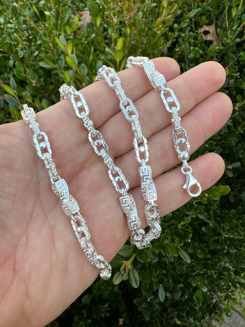 Greek Key Chain Necklace Or Bracelet - 925 Sterling Silver - 7"-28" - 7mm