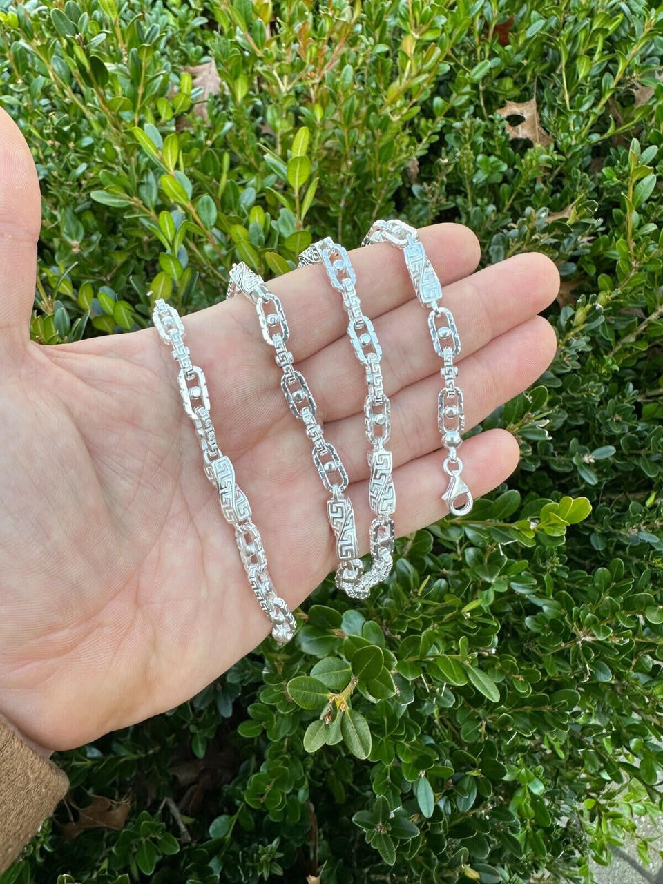 Greek Key Chain Necklace Or Bracelet - 925 Sterling Silver - 7"-28" - 7mm