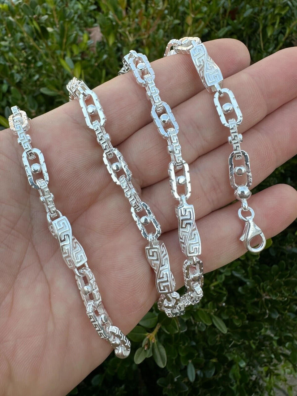 Greek Key Chain Necklace Or Bracelet - 925 Sterling Silver - 7"-28" - 7mm