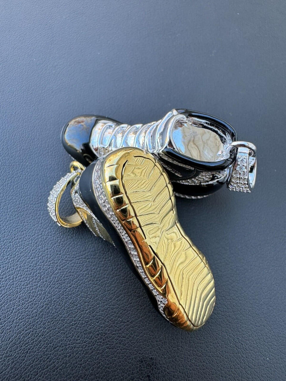 MOISSANITE Air Jordan 45 Black Nike Sneaker Pendant - 14k Gold Vermeil Or 925 Silver - Medium 2"