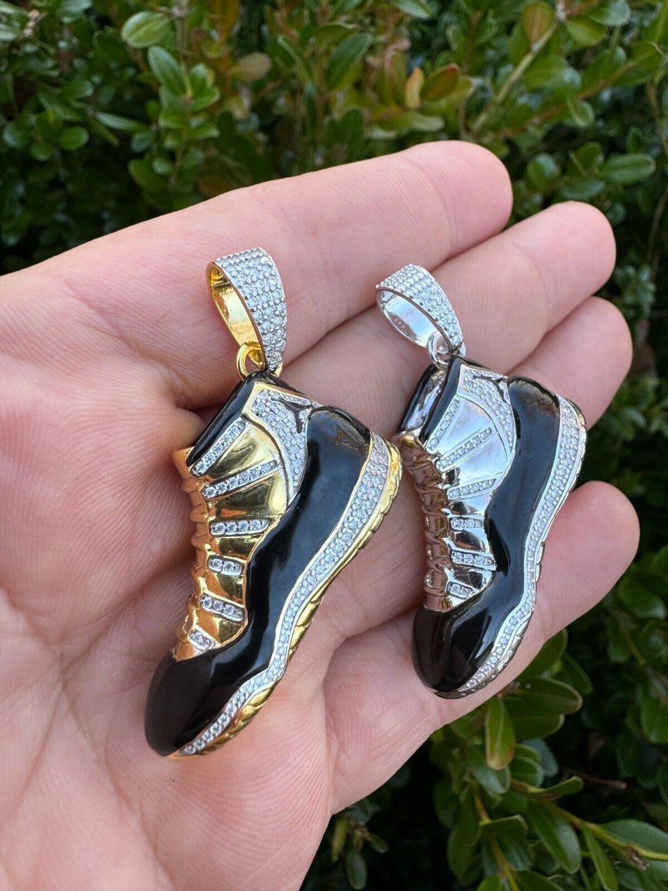 MOISSANITE Air Jordan 45 Black Nike Sneaker Pendant - 14k Gold Vermeil Or 925 Silver - Medium 2"