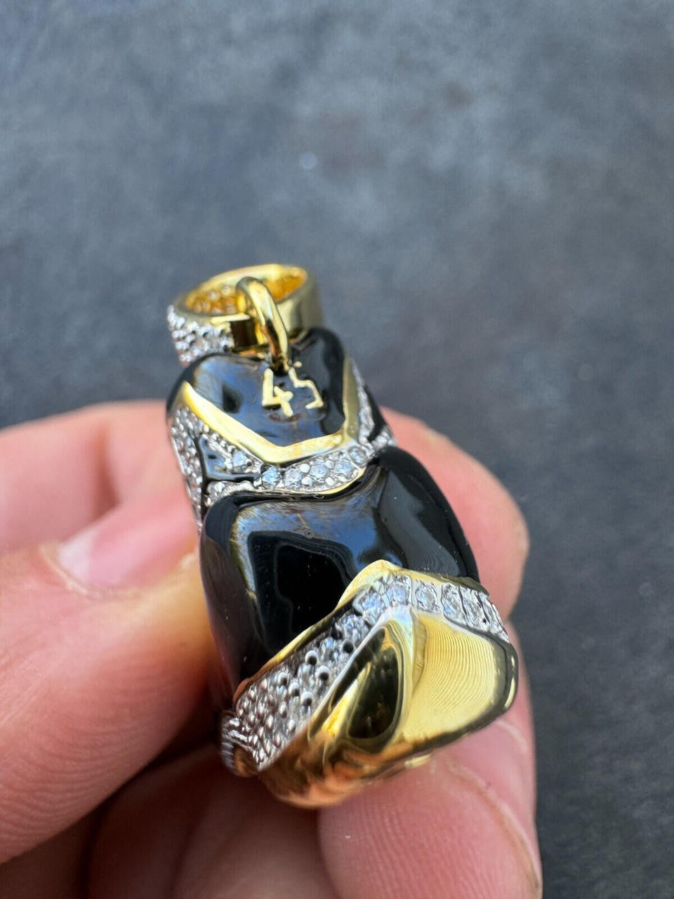 MOISSANITE Air Jordan 45 Black Nike Sneaker Pendant - 14k Gold Vermeil Or 925 Silver - Medium 2"