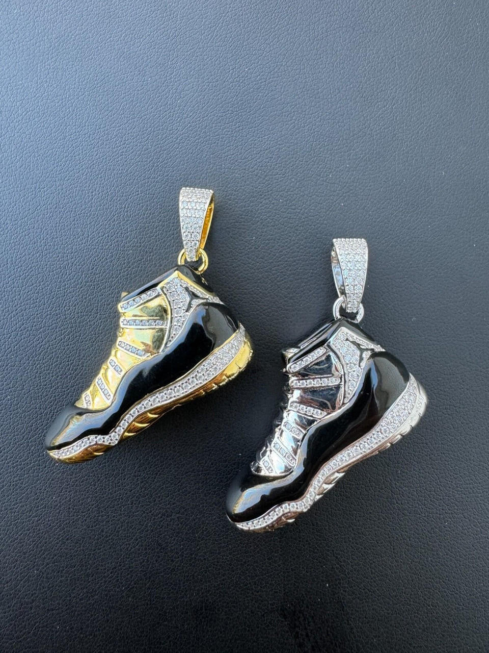 MOISSANITE Air Jordan 45 Black Nike Sneaker Pendant - 14k Gold Vermeil Or 925 Silver - Medium 2"