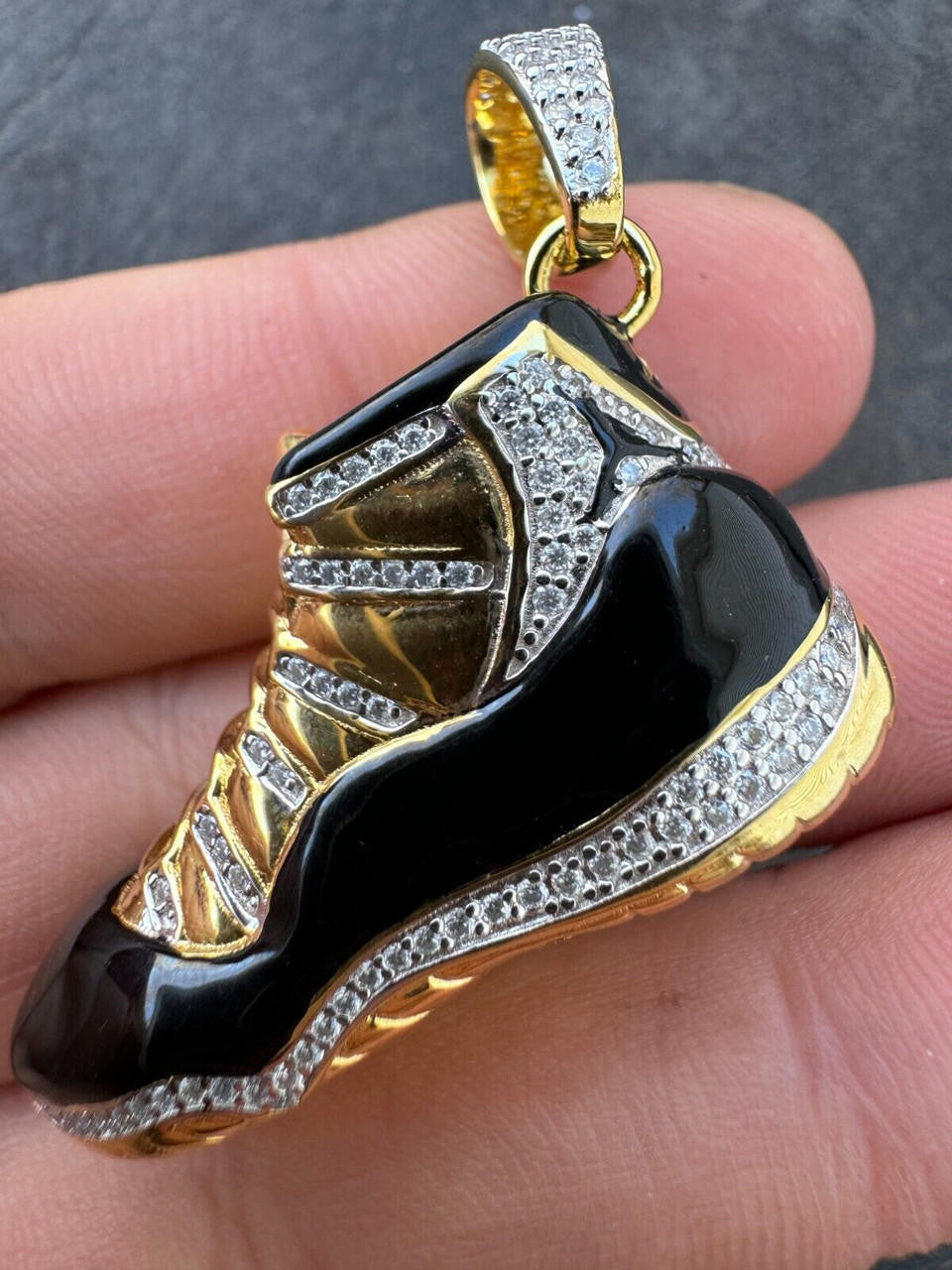 MOISSANITE Air Jordan 45 Black Nike Sneaker Pendant - 14k Gold Vermeil Or 925 Silver - Medium 2"