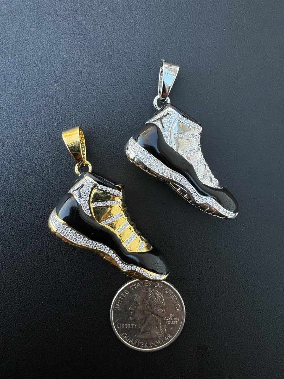 MOISSANITE Air Jordan 45 Black Nike Sneaker Pendant - 14k Gold Vermeil Or 925 Silver - Medium 2"